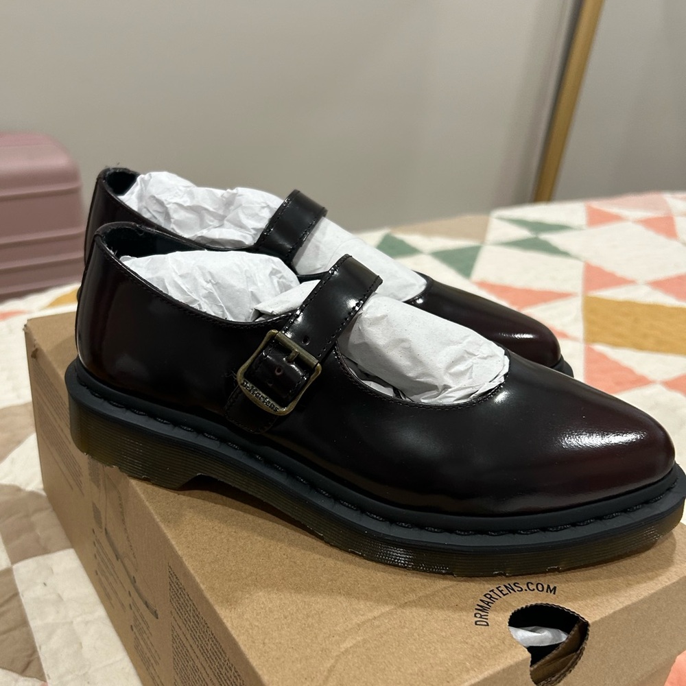 Dr. Martens Elphie Burgundy Leather Mary Jane Shoes - Picture 5 of 7
